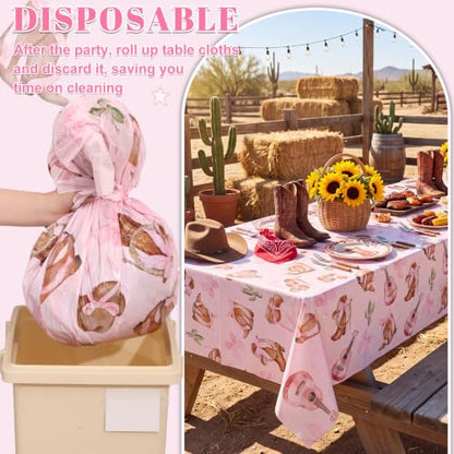 3 Pack Coquette Bow Cowgirl Tablecloths, Cowgirl Birthday Party Supplies - color: Cowgirl
