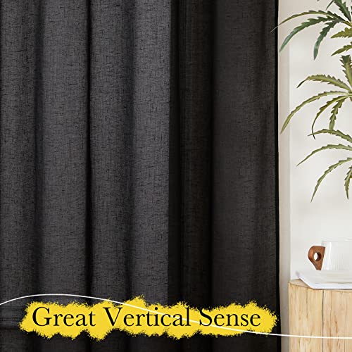NICETOWN Black Curtains Semi Sheer Linen Texture, Rod Pocket & Back Tab Sheer Linen Blend Window Drapes Aesthetic Privacy with Light Through for Boys Bedroom/Living Room, W52 x L84, 2 Pieces - color: Black, size: 52"W x 84"L (Pack of 2)