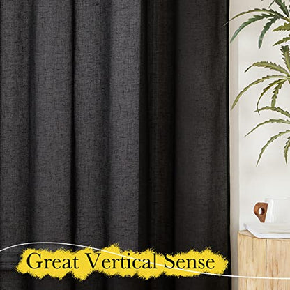 NICETOWN Black Curtains Semi Sheer Linen Texture, Rod Pocket & Back Tab Sheer Linen Blend Window Drapes Aesthetic Privacy with Light Through for Boys Bedroom/Living Room, W52 x L84, 2 Pieces - color: Black, size: 52"W x 84"L (Pack of 2)