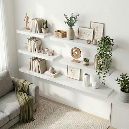 Venusmiles 12 inch Deep Floating Shelves for Wall, 55" Wide, White, 2-Pack - color: White Finish, size: 55"w x 12"d, 2p