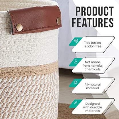 3 Pack Woven Cotton Rope Storage Basket, 15x10x9, White/Brown - color: White/Brown