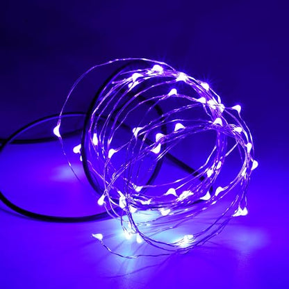 Karlling USB Plug in LED Fairy Lights,50 LED Bulbs 16 Ft Silver Wire Starry String Lights for Bedroom Patio Garden Party Wedding Commercial Lighting (Purple) - color: Purple, size: 50 Leds
