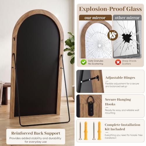 82"x44" Arched Full Length Mirror with Wide Wood Frame,Natural Wood - color: Natural Wood, size: 82L" x 44W"