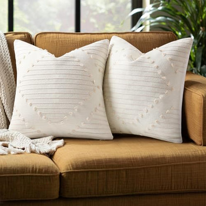 Mecatny Boho Outdoor Throw Pillow Covers 18x18 Set of 2 Beige & Cream White - color: Beige, size: 18" x 18" (Pack of 2)