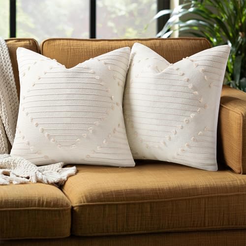 Mecatny Boho Outdoor Throw Pillow Covers 22x22 Set of 2 Beige & Cream White - color: Beige, size: 22" x 22" (Pack of 2)