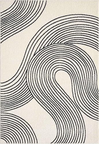 Abani 10x14 Nuevo Area Rug, Cream Black Abstract Swirl Modern - color: Cream, size: 10' x 14' (Rectangular)