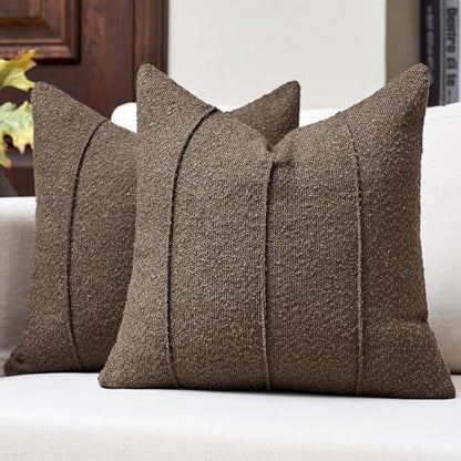 Textured Boucle Throw Pillow Covers 24x24 Inch Set of 2 Brown - color: Brown, size: 24" x 24" (Pack of 2)