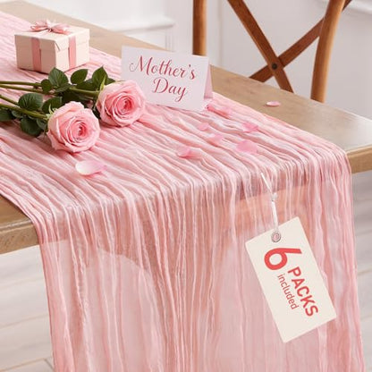 Pureegg 6 Pack Cheesecloth Table Runner 120 Inch Dusty Pink - color: Dusty Pink, size: 120" - 6 Packs