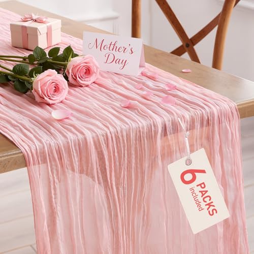 Pureegg 6 Pack Cheesecloth Table Runner 120 Inch Dusty Pink - color: Dusty Pink, size: 120" - 6 Packs