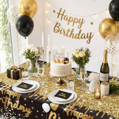 Smiry Disposable Rectangle Plastic 54 x 108 Inch Table Cloth 3 Pack - color: Black in Gold