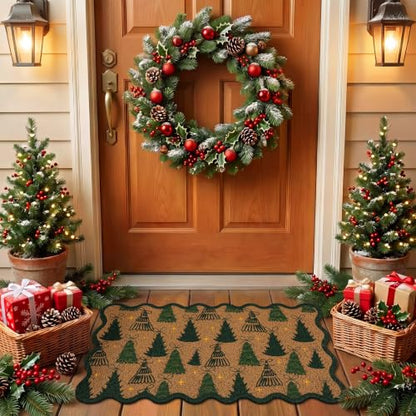 Dunzy Christmas Tree Doormat Outdoor Xmas Front Door Mat with Tree Bow Star - style: Christmas Tree