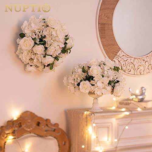 NUPTIO White Flower Balls for Table Centerpieces, 10 Pcs Large Fake Roses - color: White, size: 15.7" Diam - 10 PCS