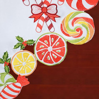 Simhomsen Embroidered Candy Cane Kitchen Window Curtain Swag and Tiers Set for Christmas Holiday (Candy Cane) - color: Candy Cane