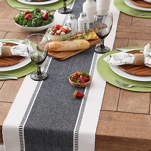 DII Dobby Stripe Table Runner, 13x72 Black & Cream Background - color: Black, size: 13x72"