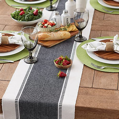 DII Dobby Stripe Table Runner, 13x72 Black & Cream Background - color: Black, size: 13x72"