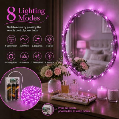 16FT 50LED Fairy Lights Battery Operated (Included), 8 Modes & Time - color: Purple, size: 1 Pack - Batteries Included