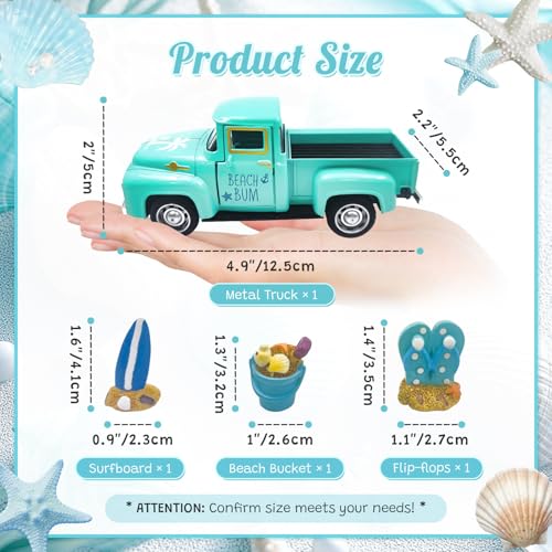 Beach Decor Metal Truck with Mini Fake Beach Buckets Surfboards Flip Flops - color: Beach - Aqua Blue