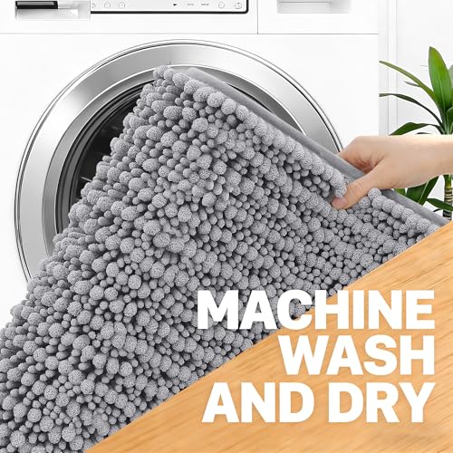 OLANLY Bathroom Runner Rugs 59x24, Thick Soft Absorbent Chenille Bath Rugs - color: Grey, size: 59" x 24"