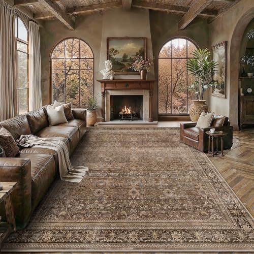 Schweek 8x10 Brown Area Rugs Washable Vintage Large Rug for Living Room - color: Brown, size: 8' x 10' (Rectangular)