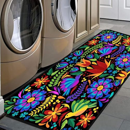 Floral Mexican Birds Doormat Area Rugs Floor Mat for Patio Front Door Entry Garage Kitchen Bathroom 72x24 in - size: 72x24 in