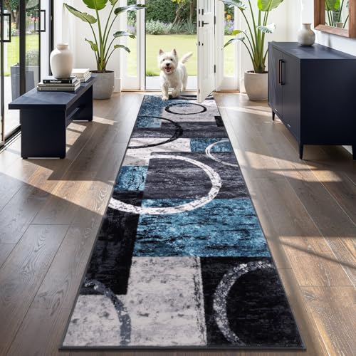 Yamaziot 2x8 Washable Modern Abstract Runner Rug Non-Slip for Hallways - color: Blue/Multi, size: 2x8ft