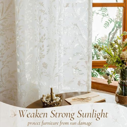 WUBODTI White Lace Semi Sheer Curtains Living Room 72 Inch Length 2 Panels - color: White Leaf, size: 52"W x 72"L (Pack of 2)