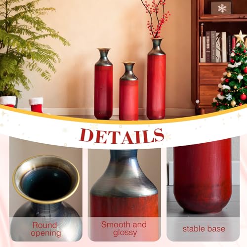 Metal Tall Floor Vase Set of 3, Large Vase Decorative Tall Stand Vases for Dried Flower, Modern Home Decor for Living Room, Hallway, Wedding Centerpiece, 20.47"/24.41"/28.35", Red Industrial Style - color: Red Industrial Style