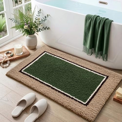 DEXI Bathroom Rugs 36x24, Soft Absorbent Bath Mat, Beige and Green - color: Beige and Green, size: 36" X 24" (Rectangular)