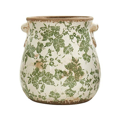 Nearly Natural 10 in Tuscan Ceramic Green Scroll Planter for Home Decor - size: 10in.