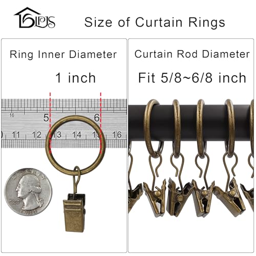 LLPJS Curtain Rings with Clips, 1 inch ID, 44 Pack, Bronze - color: Bronze, size: 1" I D Set of 44