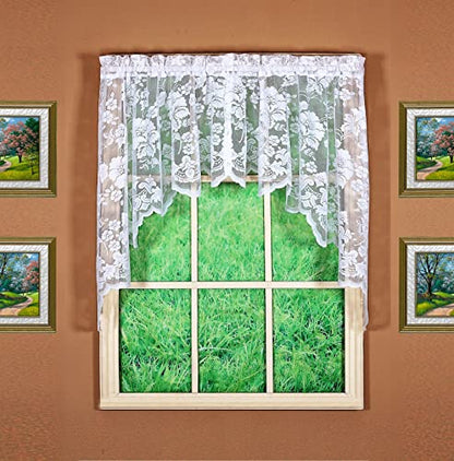 Today's Curtain Floral Vine Lace Swag 38", White, 60W x 38L - color: White, size: 60"W x 38"L (Pack of 1)