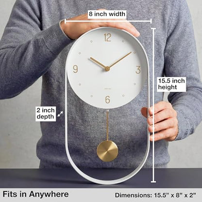 Driini Modern Pendulum Wall Clock – Small Vertical Design in White and Gold - color: 2. White