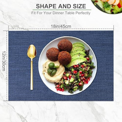 BETEAM Placemats Set of 8, Woven Vinyl Placemat for Dining Table, Navy Blue - color: Navy Blue, size: 8 Pcs