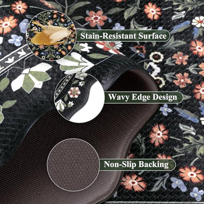Yamaziot Boho Anti Fatigue Kitchen Rug Set of 3 Scalloped Non-Slip, Black - color: Black, size: 17.3"x29"+17.3"x35"+17.3"x47"