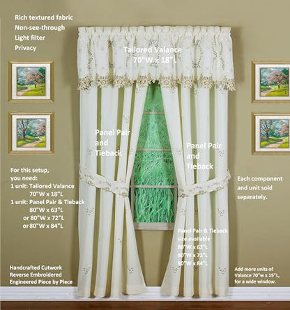 Today's Curtain Verona Reverse Embroidery Tailored Valance, 18", Ecru/Antique, 70" W X 18" L - color: Ecru/Antique, size: 70"W x 18"L (Pack of 1)