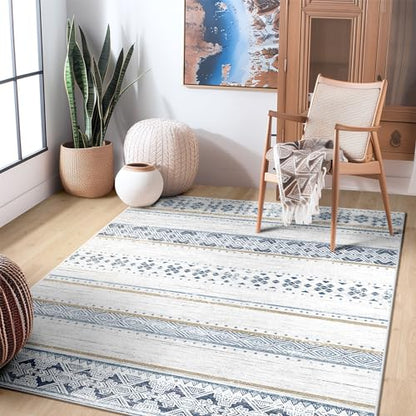 4x6 Washable Area Rugs for Living Room Boho Bedroom Rug Blue/Brown - color: Blue/Brown, size: 4' x 6' (Rectangular)