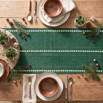 Artoid Mode Green Rustic Cotton Linen Table Runner 13x36 Inch - color: Green, size: 13" x 36"