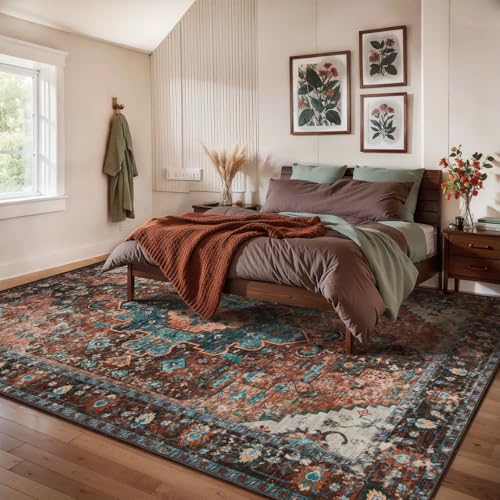 Ciicool 8X10 Area Rug for Living Room,Washable Large Soft Non-Slip Bedroom - color: Brick Red/Dull Teal, size: 8' x 10' (Rectangular)