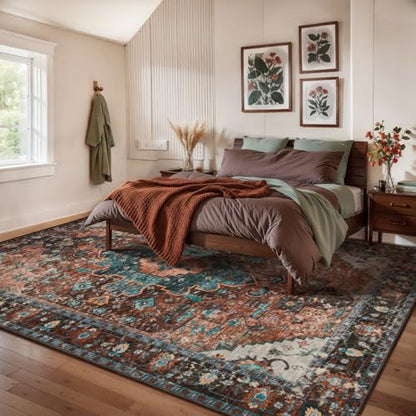 Ciicool 8X10 Area Rug for Living Room,Washable Large Soft Non-Slip Bedroom - color: Brick Red/Dull Teal, size: 8' x 10' (Rectangular)