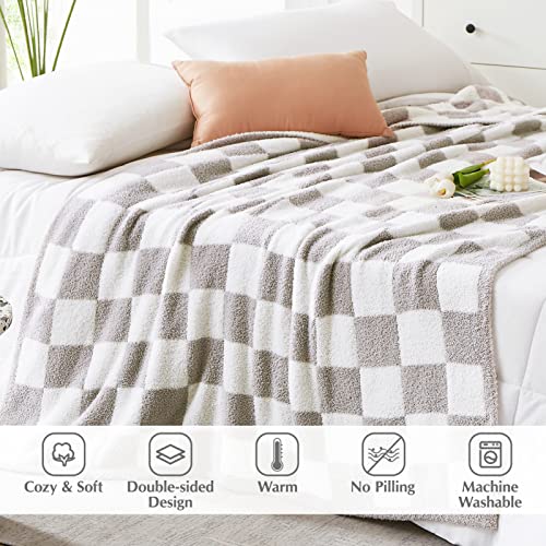 WRENSONGE Soft Twin Size Checkered Blanket for Bed-Cozy Knitted Blankets - color: Aspen Grey, size: Twin(60"x80")