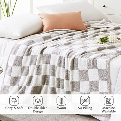 WRENSONGE Soft Twin Size Checkered Blanket for Bed-Cozy Knitted Blankets - color: Aspen Grey, size: Twin(60"x80")