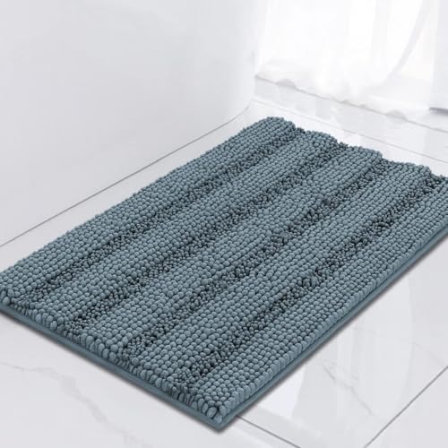 Turquoize Small Bathroom Rug 17x24, Absorbent Chenille Bath Rug, Stone Blue - color: Stone Blue, size: 17" x 24"