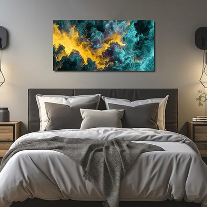 Ouzzlie Yellow Wall Art Abstract Picture Art for Bedroom - color: yellow, size: 48"L x 24"W