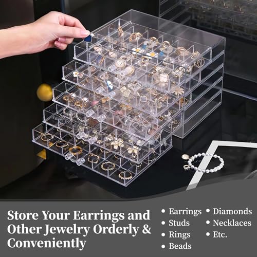 Homaisson Earring Storage Box Organizer, Acrylic Jewelry Storage Box Holder with 5 Drawers, Transparent Jewelry Display Stand with 120 Small Compartments, Earring Gift Box for Women