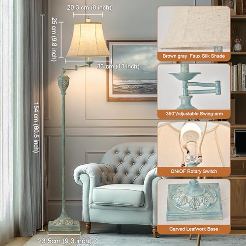 Traditional Floor Lamp with 350° Swing Arm,Including Bulb,Antique Green - color: Antique Green