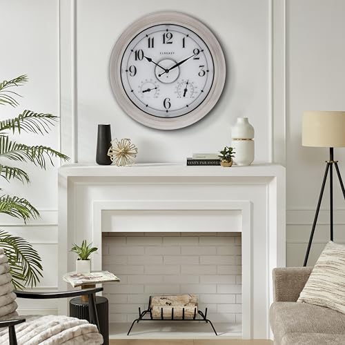 CLXEAST 18" Illuminated Outdoor Clocks for Patio Waterproof - color: Weathered Whitewash