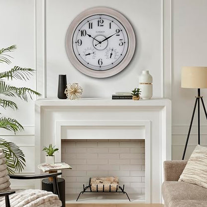 CLXEAST 18" Illuminated Outdoor Clocks for Patio Waterproof - color: Weathered Whitewash