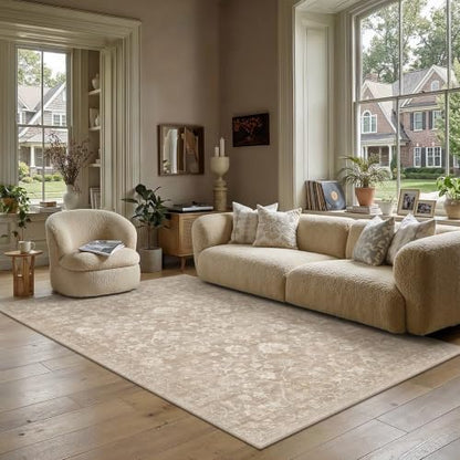 HUGEAR 5x8 Beige Neutral Area Rugs Washable Rug Carpet - color: Beige, size: 5' x 8' (Rectangular)