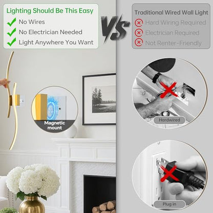 Wireless Wall Sconces Set of Two, Dimmable, 3CCT, Up to 65H Runtime - color: Brushed Brass, size: 31.5 inches (2 Pack)