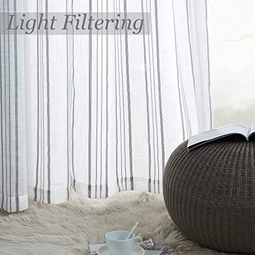SXZJTEX Striped Cafe Kitchen Curtains Tiers 36 Inch Grey White Linen - color: Grey, size: 27"W x 36"L (Pack of 2)